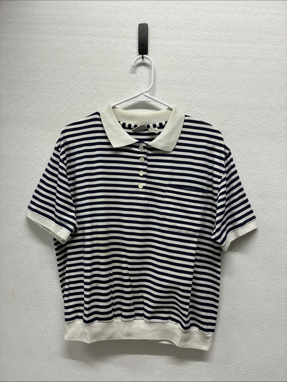 Y2K Classic Elements Striped Blue/White Ribbed Hem Polo Shirt